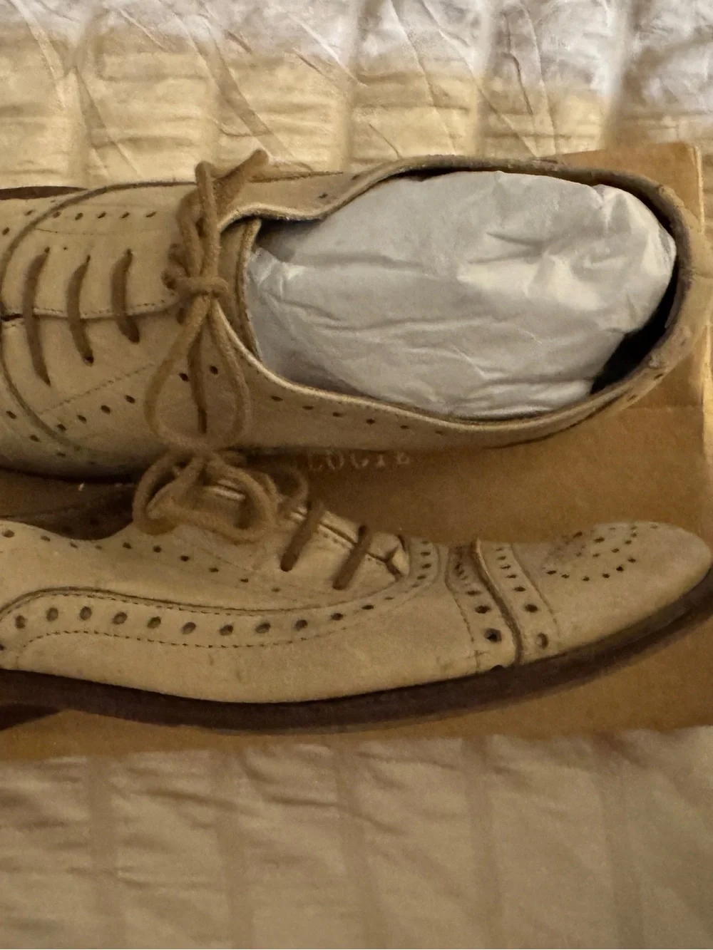 Men's Suede Wingtip Oxford Dress Shoes - Cream